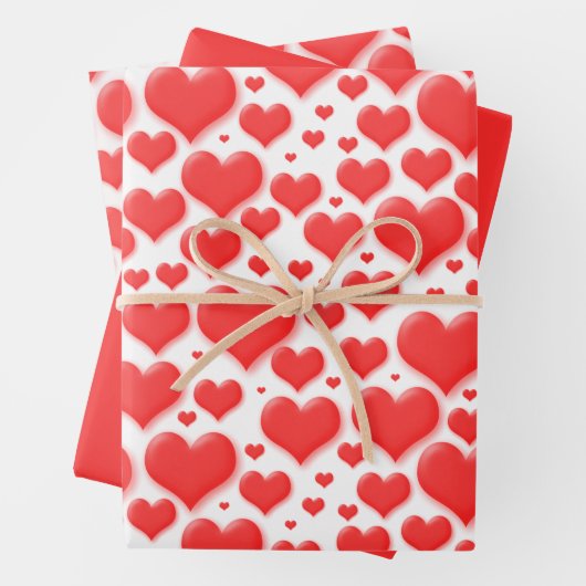 Rotes Valentinherz Floating Muster Geschenkpapier Set (Beispiel)