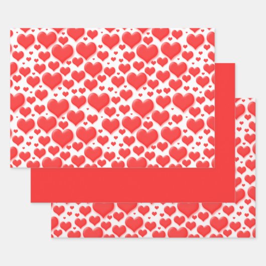 Rotes Valentinherz Floating Muster Geschenkpapier Set (Set)