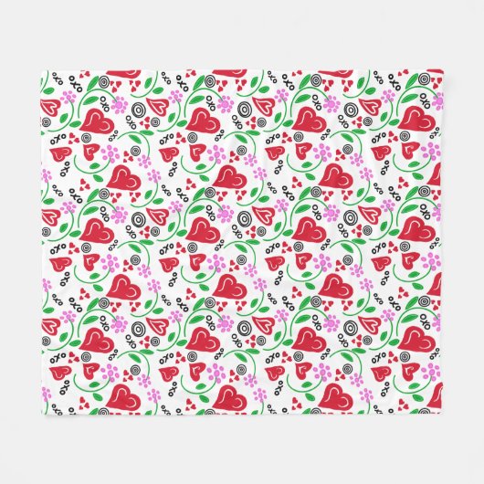 Rotes Valentinherz Rosa Blume Fleecedecke (Vorderseite (Horizontal))