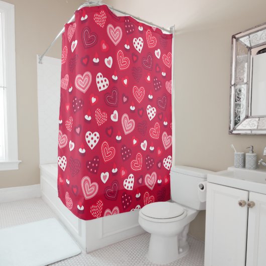 Rotes Valentinherzen-Muster Duschvorhang (Beispiel)