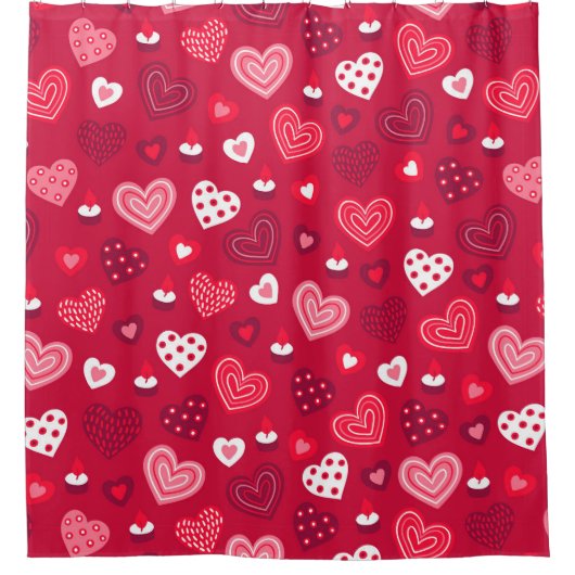 Rotes Valentinherzen-Muster Duschvorhang (Vorderseite)