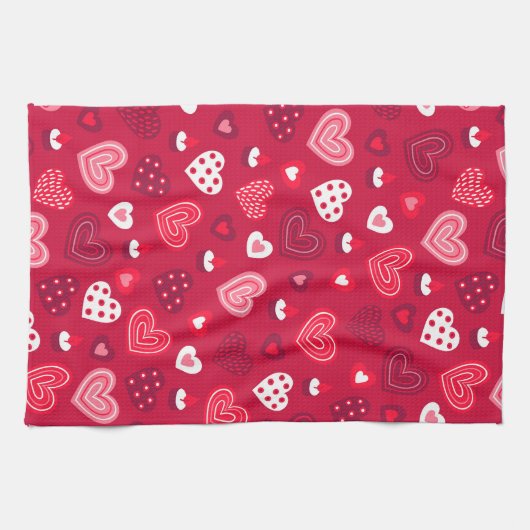 Rotes Valentinherzen-Muster Geschirrtuch (Horizontal)