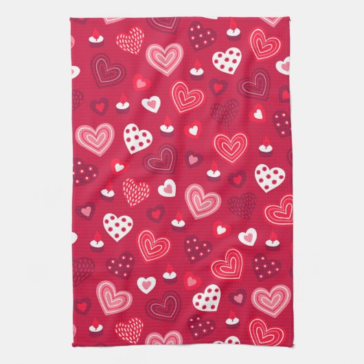 Rotes Valentinherzen-Muster Geschirrtuch (Vertikal)