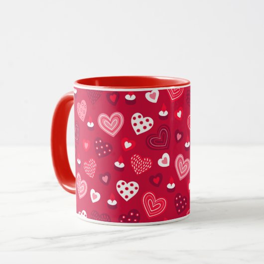 Rotes Valentinherzen-Muster Tasse (Vorderseite Links)