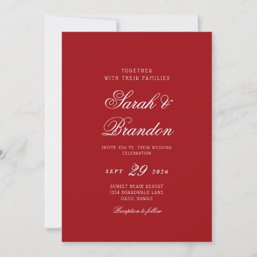 Rotes Valentinstag-Minimalist-Script-Hochzeit Einladung (Vorderseite)
