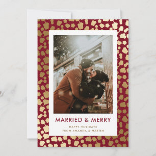 Rotes Verheiratetes und Merry Newlywed Foto Feiertagskarte