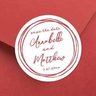 Rotes Verlobungshandschriftlich Save The Date Runder Aufkleber