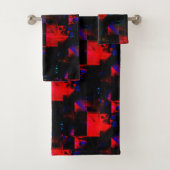 Rotes viereckiges Mosaiküberlagern über dunkelgrün Badhandtuch Set (Insitu)