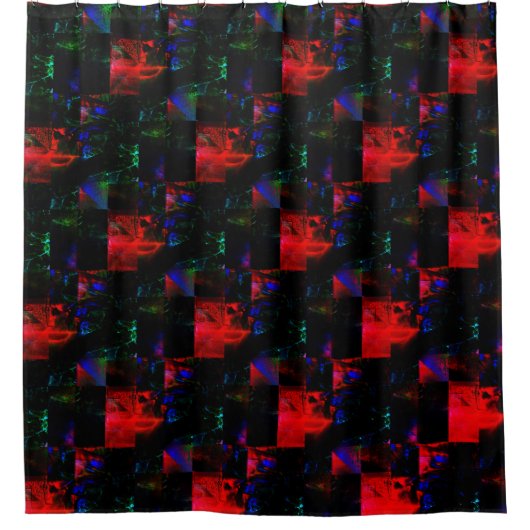Rotes viereckiges Mosaiküberlagern über dunkelgrün Duschvorhang (Vorderseite)