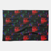 Rotes viereckiges Mosaiküberlagern über dunkelgrün Geschirrtuch (Horizontal)