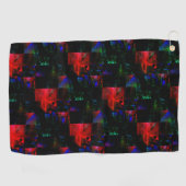 Rotes viereckiges Mosaiküberlagern über dunkelgrün Golfhandtuch (Horizontal)