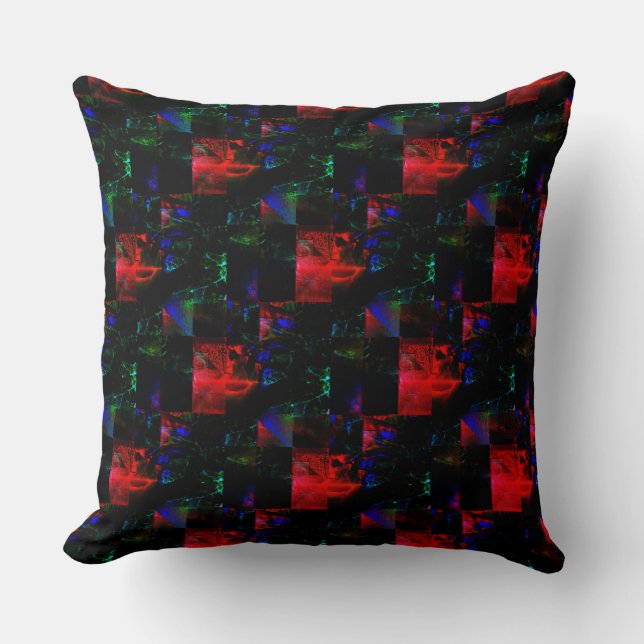 Rotes viereckiges Mosaiküberlagern über dunkelgrün Kissen (Vorderseite)