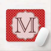 Rotes Viertelblatt-Gitter-Monogramm-Mauspad Mousepad (Mit Mouse)