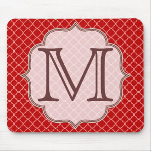 Rotes Viertelblatt-Gitter-Monogramm-Mauspad Mousepad