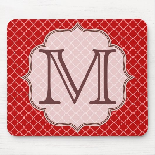Rotes Viertelblatt-Gitter-Monogramm-Mauspad Mousepad (Vorne)
