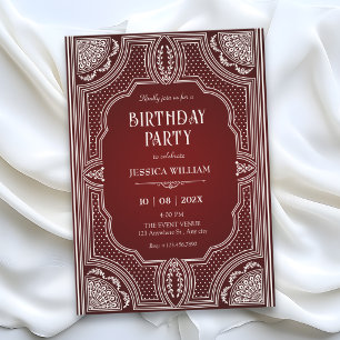 Rotes Vintage Art Deco Geburtstag Einladung
