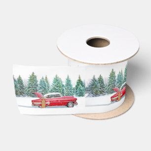 Rotes Vintage-Auto-Schneeschlitten Satinband