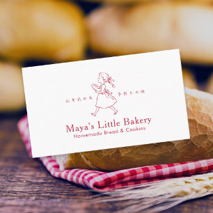 Rotes Vintage-Bäckerei-Mädchen-Logo Visitenkarte