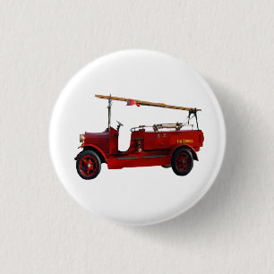 Rotes Vintage-Feuerwehrfahrzeug mit Überkopfleiter Button