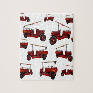 Rotes Vintage-Feuerwehrwagen-Muster, Puzzle