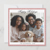 Rotes Vintage-Gingham-Quadratisches Weihnachtsfoto