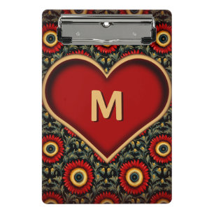 Rotes Vintage-Herz-Monogramm Mini-Schreibbrett Mini Klemmbrett