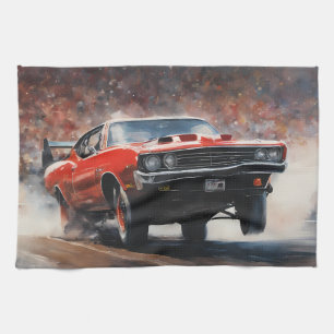 Rotes Vintage-Muscle-Car Geschirrtuch