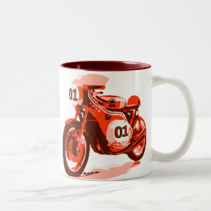 Rotes Vintage-Rennmotorrad Zweifarbige Tasse