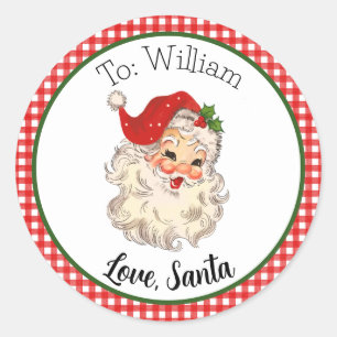 Rotes Vintage Retro Weihnachtsmann Geschenk Schild Runder Aufkleber