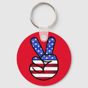 Rotes Vintage-USA-Flaggen-Friedenszeichen Schlüsselanhänger
