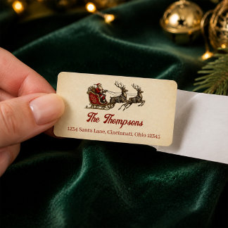 Rotes Vintage-Weihnachts-Santa-Rücksende-Adresse Adressaufkleber