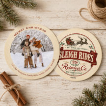 Rotes Vintage-Weihnachts-Santa-Schlittenfahrt-Foto