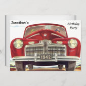Rotes Vintages Auto Geburtstagsparty Einladung (Vorne/Hinten)