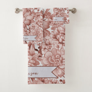 Rotes Vintages Chinoiserie Personalisiertes Floren Badhandtuch Set