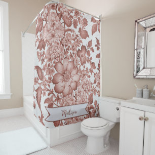 Rotes Vintages Chinoiserie Personalisiertes Floren Duschvorhang