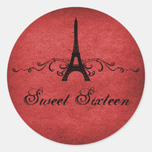 Rotes Vintages Französisch Blüh Sweet 16 Stickers