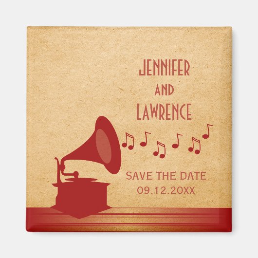 Rotes Vintages Gramophon Save the Date Magnet (Vorne)