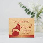 Rotes Vintages Gramophon Save the Date Postkarte (Stehend Vorderseite)