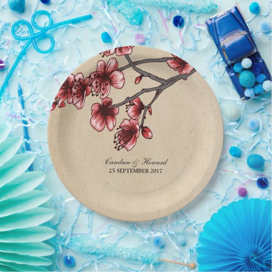 Rotes Vintages Kirschblütenpapier Teller (Party)