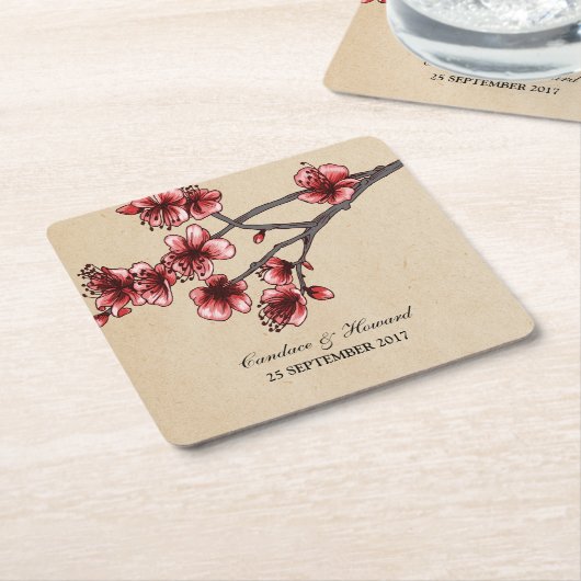 Rotes Vintages Kirschblütenpapier Untersetzer (angewinkelt)