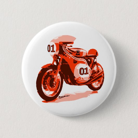 Rotes Vintages laufendes Motorrad Button (Vorderseite)