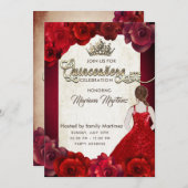 Rotes Vintages Mädchen Rose tiara Quince Einladung (Vorne/Hinten)