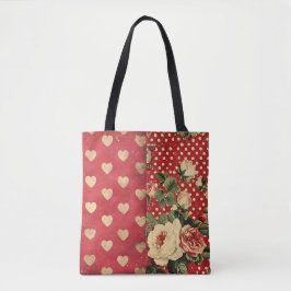 Rotes Vintages Shabby Chic Dots Hearts Florals Mix Tasche