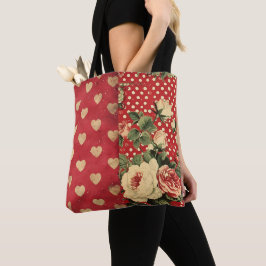 Rotes Vintages Shabby Chic Dots Hearts Florals Mix Tasche