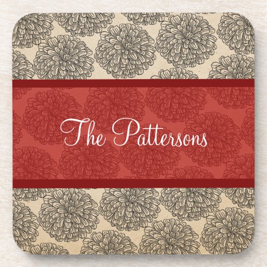 Rotes Vintages Zinnia Untersetzer Set (Vorderseite)