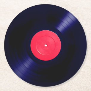 Rotes Vinyl-Etikett im Faux-Look Runder Pappuntersetzer