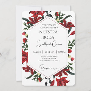 Rotes Wasser Blume Spanische Hochzeit Einladung