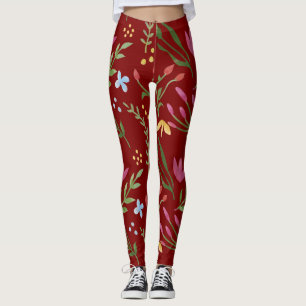 Rotes Wasser Farbe Blütenschwarz Rosa Blau Gelb Leggings