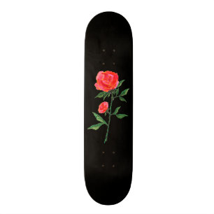 Rotes Wasser Rose auf Schwarz Skateboard