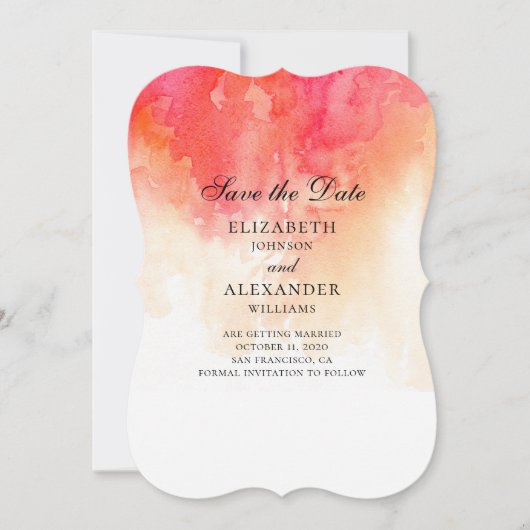 Rotes Wasser Save the Date. Peach Hochzeit modern Date (Vorderseite)